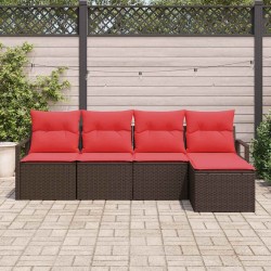 Ensemble de Canapés avec coussin 5 pcs Marron polyrotin 526234526234