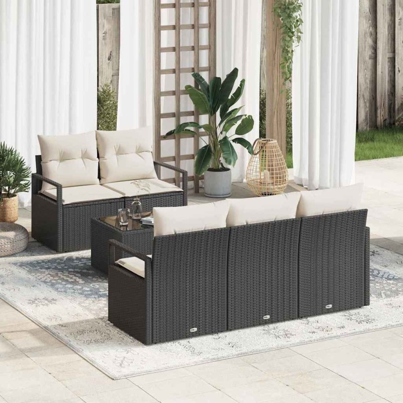 Ensemble de Canapés avec coussin 6 pcs Noir et Crème polyrotin 526238526238