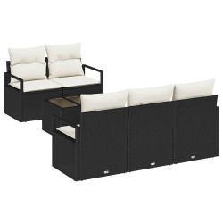 Ensemble de Canapés avec coussin 6 pcs Noir et Crème polyrotin 526238526238