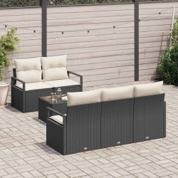 Ensemble de Canapés avec coussin 6 pcs Noir et Crème polyrotin 526238526238
