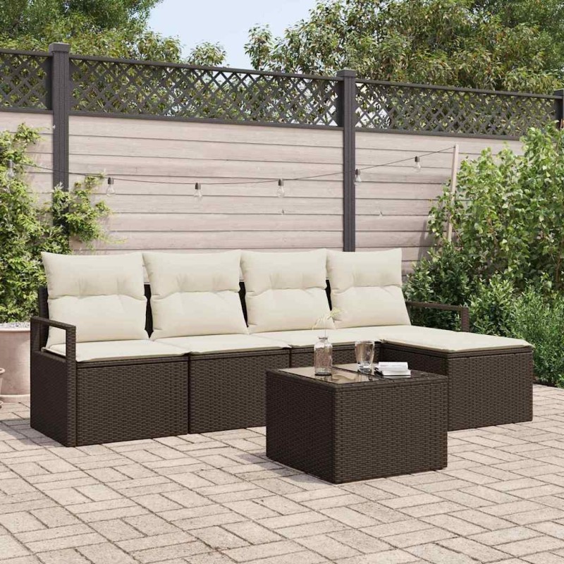 Ensemble de Canapés avec coussin 6 pcs Marron polyrotin 526245526245