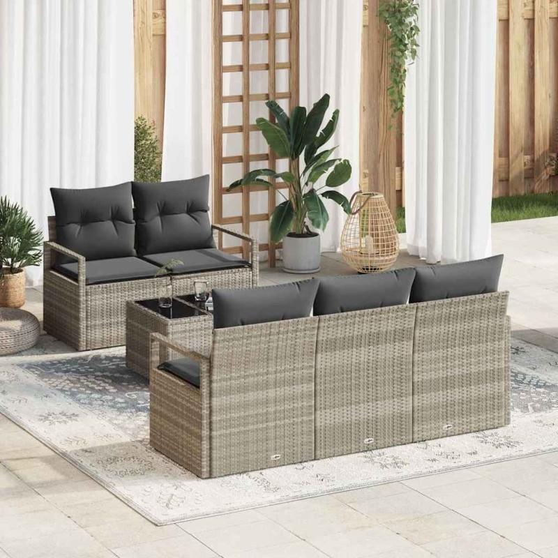 Ensemble de Canapés avec coussin 6 pcs Gris clair polyrotin 526247526247
