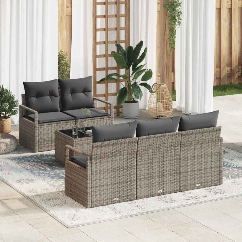 Ensemble de Canapés avec coussin 6 pcs Gris polyrotin 526248526248