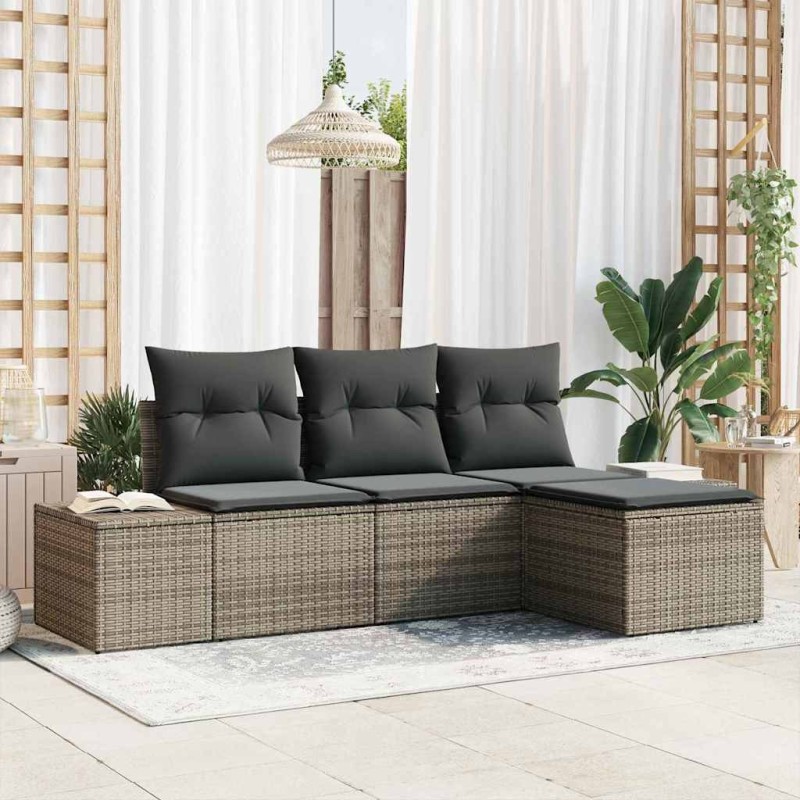 Ensemble de canapé de jardin avec coussin 4 pcs Gris polyrotin 526256526256