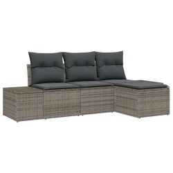 Ensemble de canapé de jardin avec coussin 4 pcs Gris polyrotin 526256526256