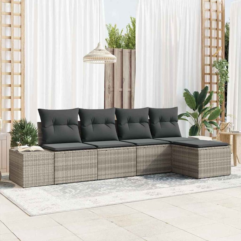 Ensemble de canapé de jardin 5 pcs Gris clair polyrotin 526259526259