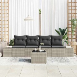 Ensemble de Canapés avec coussin 5 pcs Gris clair polyrotin 526261526261
