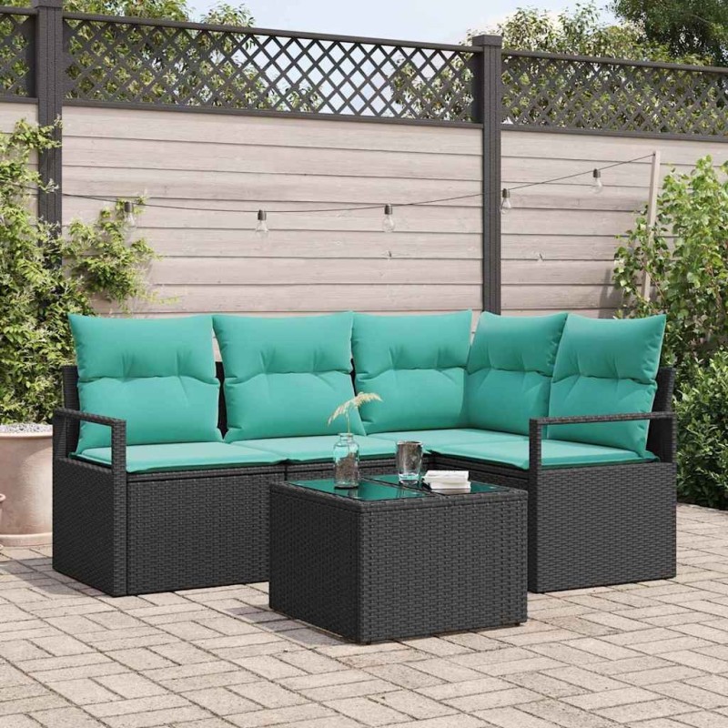 Ensemble de Canapés avec coussin 5 pcs Noir polyrotin 526263526263
