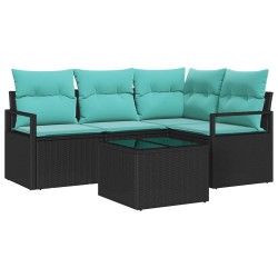 Ensemble de Canapés avec coussin 5 pcs Noir polyrotin 526263526263