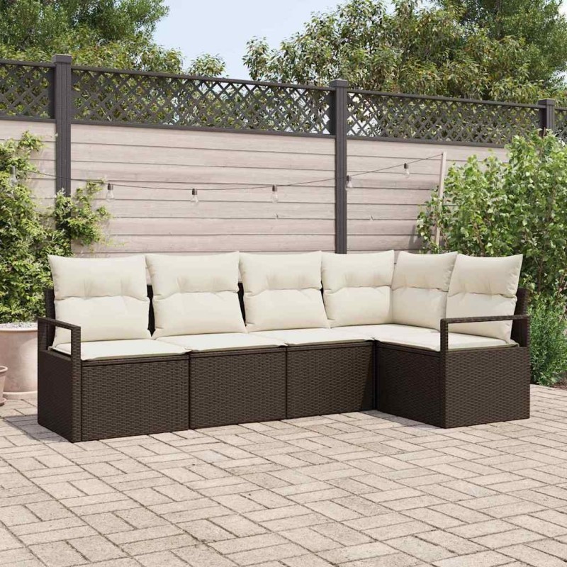 Ensemble de Canapés avec coussin 5 pcs Marron polyrotin 526267526267