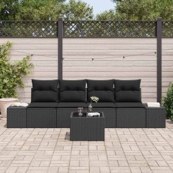 Ensemble de Canapés avec coussin 5 pcs Noir polyrotin 526268526268