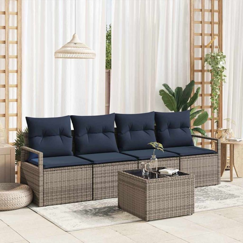 Ensemble de Canapés 5 pcs Gris et bleu polyrotin 526269526269