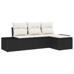Ensemble de canapé de jardin avec coussin 4 pcs Noir polyrotin 526272526272