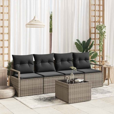 Ensemble de Canapés avec coussin 5 pcs Gris polyrotin 526309526309