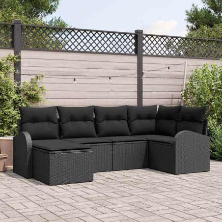 Ensemble de Canapés avec coussin 6 pcs Noir polyrotin 526770526770