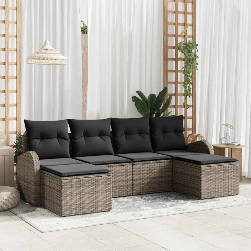 Ensemble de Canapés avec coussin 6 pcs Gris polyrotin 526775526775