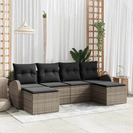 Ensemble de Canapés avec coussin 6 pcs Gris polyrotin 526775526775