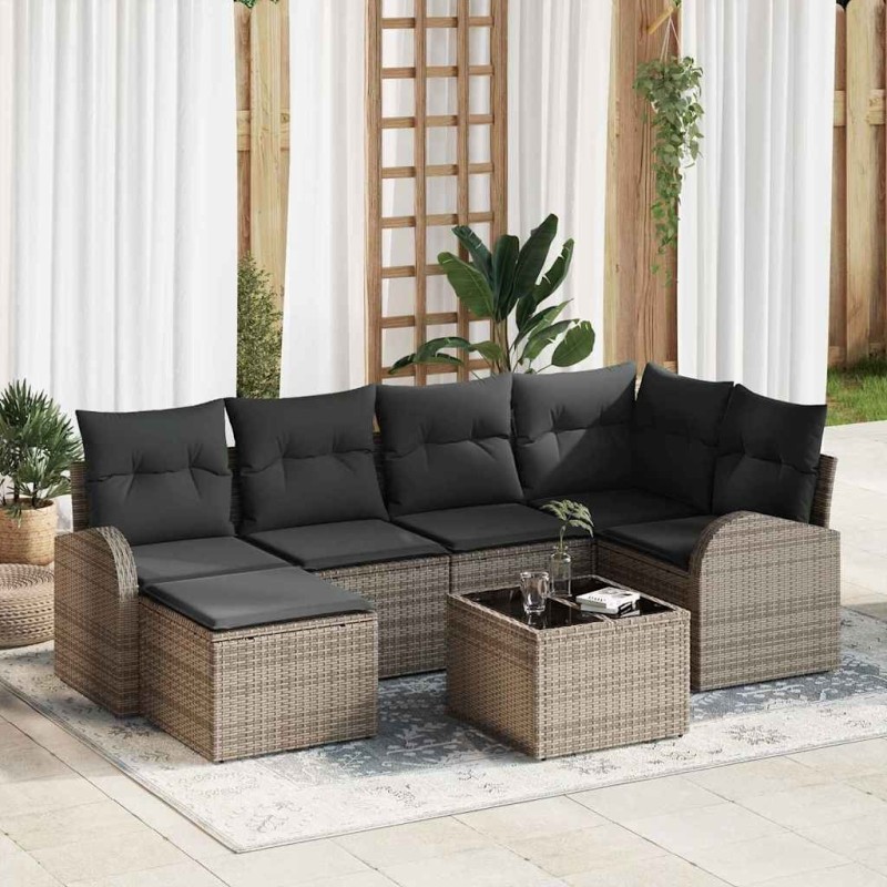 Ensemble de Canapés avec coussin 7 pcs Gris polyrotin 526839526839
