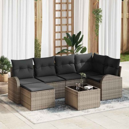 Ensemble de Canapés avec coussin 7 pcs Gris polyrotin 526839526839