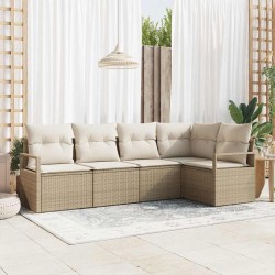 Ensemble de canapé de jardin 5 pcs Beige et blanc polyrotin 526852526852