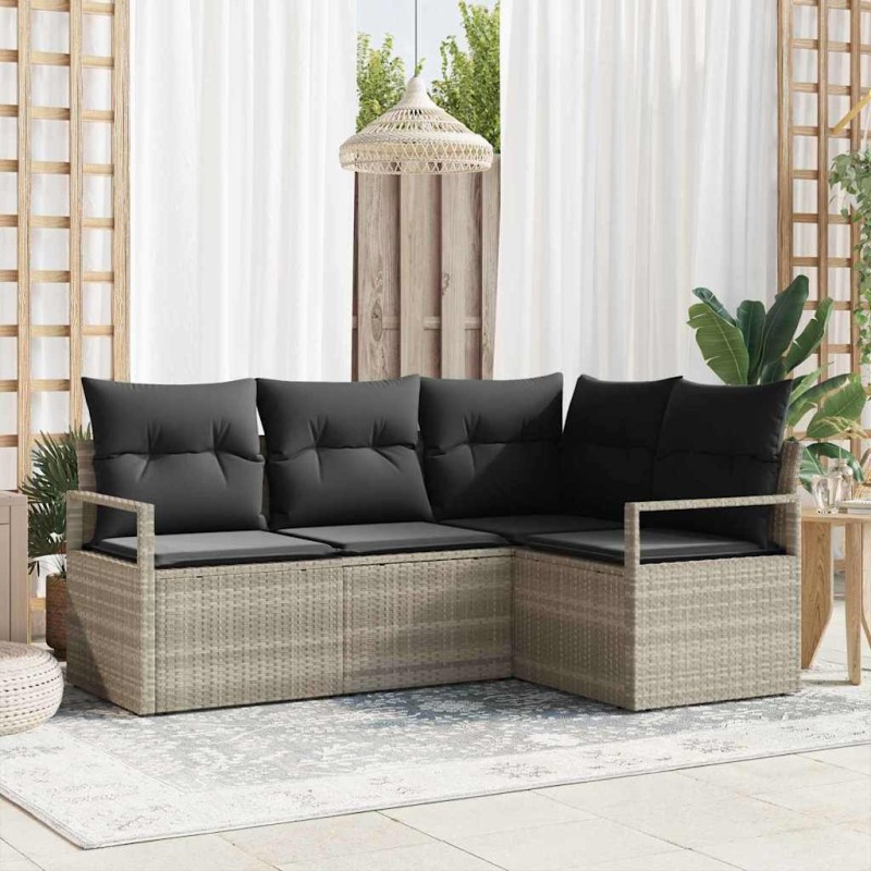 Ensemble de Canapés avec coussin 4 pcs Gris clair polyrotin 526858526858
