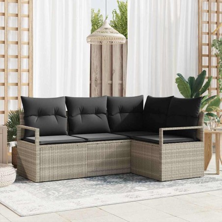 Ensemble de Canapés avec coussin 4 pcs Gris clair polyrotin 526858526858