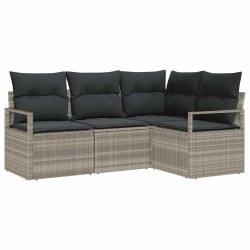 Ensemble de Canapés avec coussin 4 pcs Gris clair polyrotin 526858526858