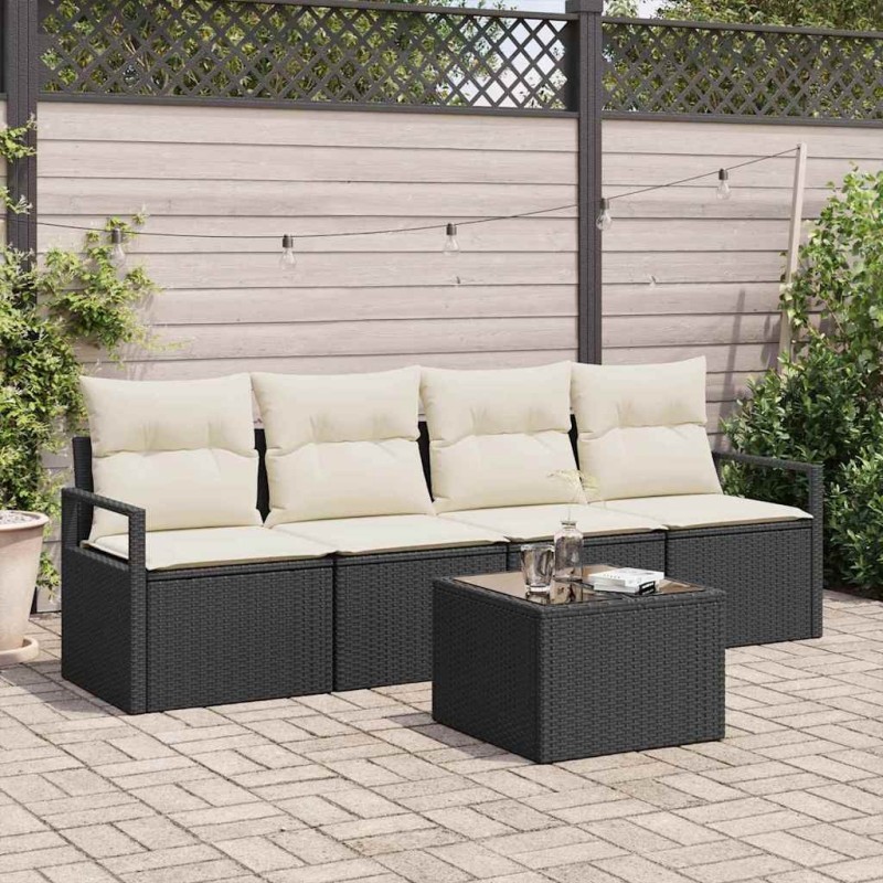 Ensemble de Canapés avec coussin 5 pcs Noir et Crème polyrotin 526867526867