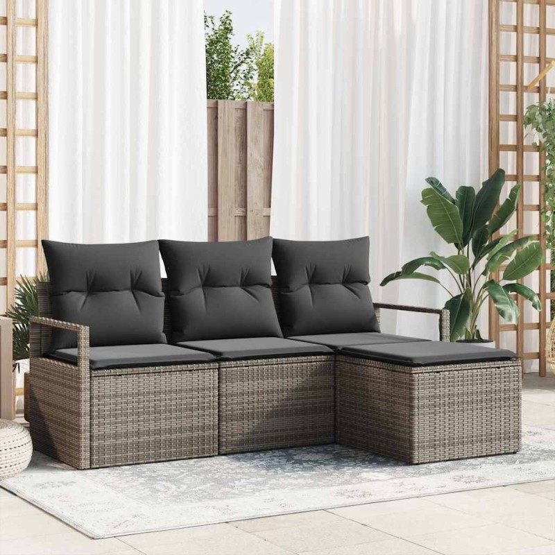 Ensemble de Canapés avec coussin 4 pcs Gris polyrotin 526873526873