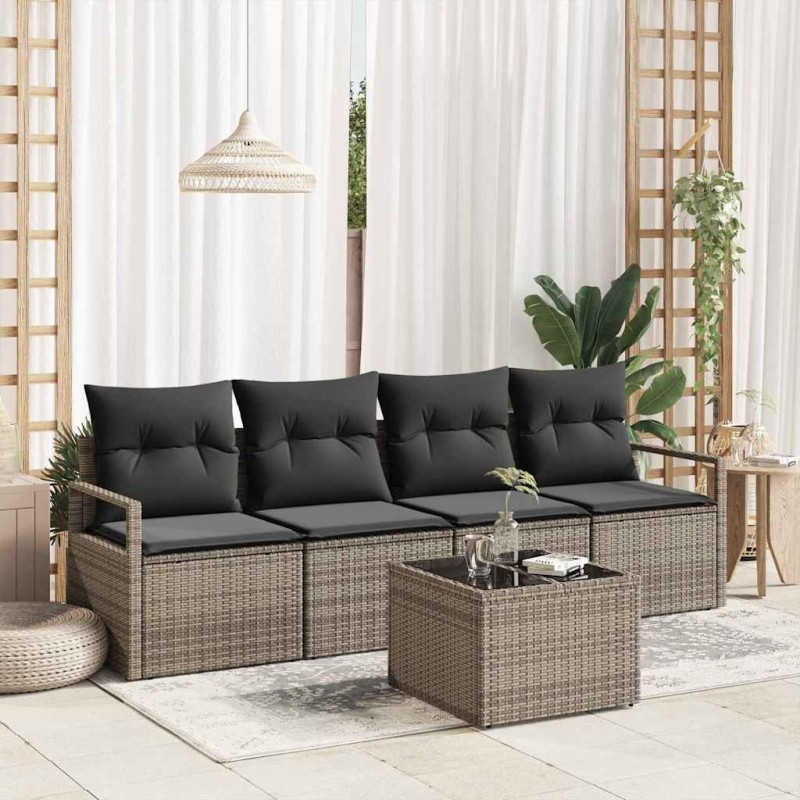 Ensemble de Canapés avec coussin 5 pcs Gris polyrotin 526875526875