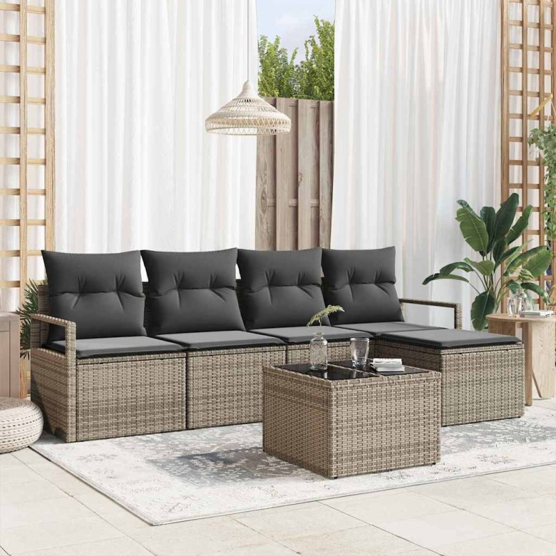 Ensemble de Canapés avec coussin 6 pcs Gris clair polyrotin 526876526876