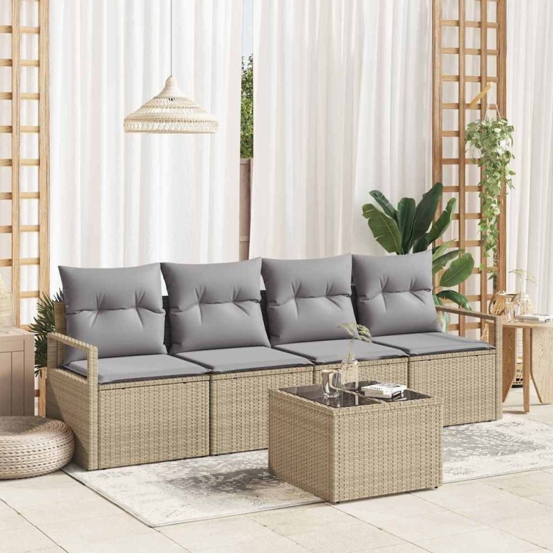 Ensemble de Canapés avec coussin 5 pcs Beige et gris polyrotin 526882526882