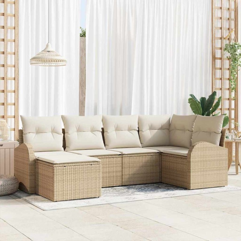 Ensemble de Canapés avec coussin 6 pcs Beige et blanc polyrotin 526888526888