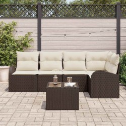 Ensemble de canapé de jardin 6 pcs Marron et blanc polyrotin 526889526889