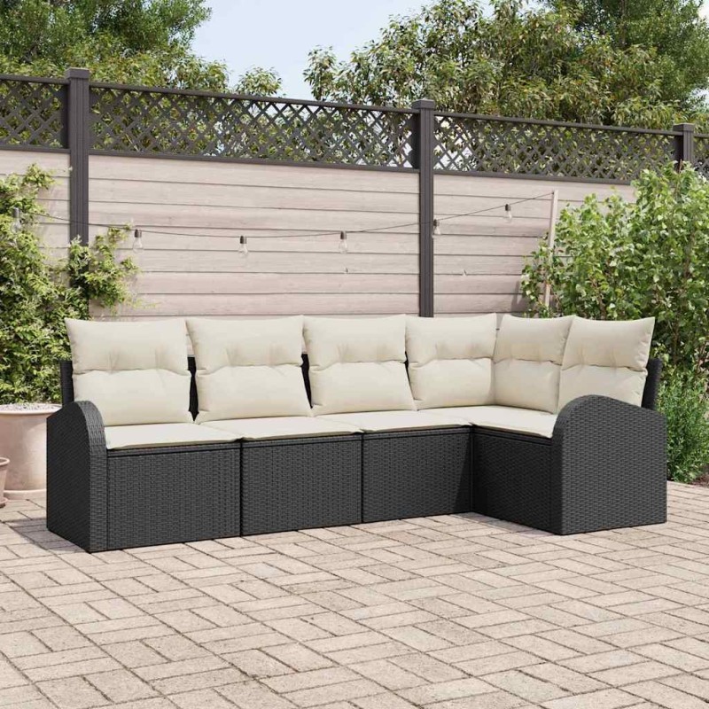 Ensemble de canapé de jardin 5 pcs Noir et Blanc polyrotin 526896526896
