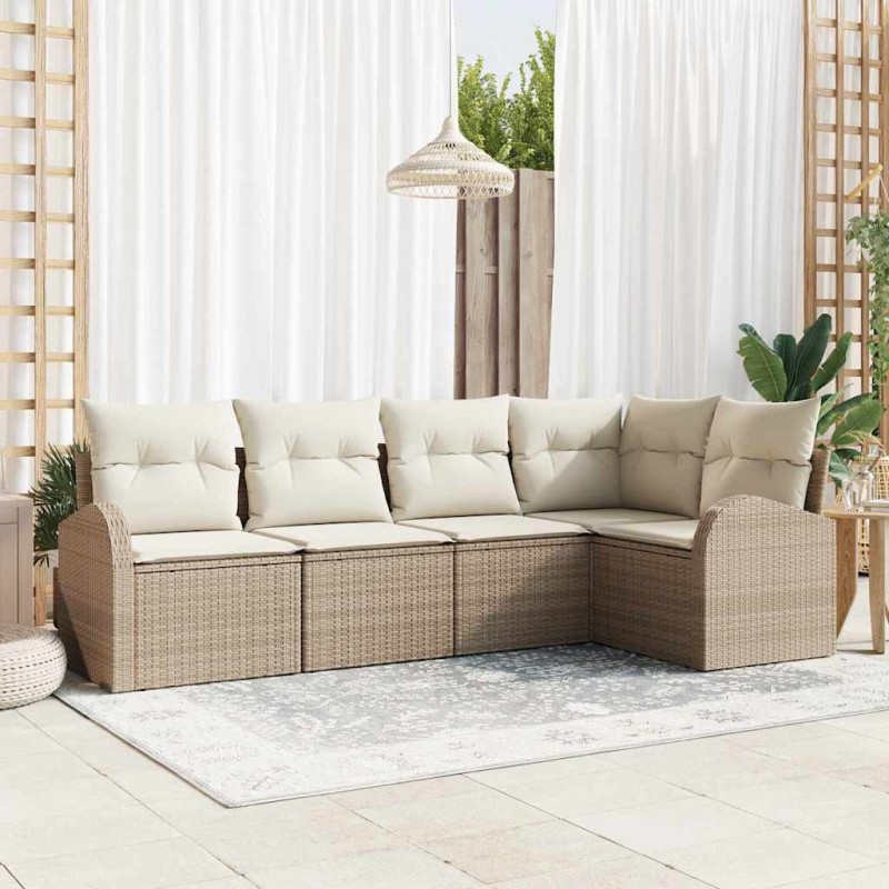Ensemble de canapé de jardin 5 pcs Beige et blanc polyrotin 526897526897