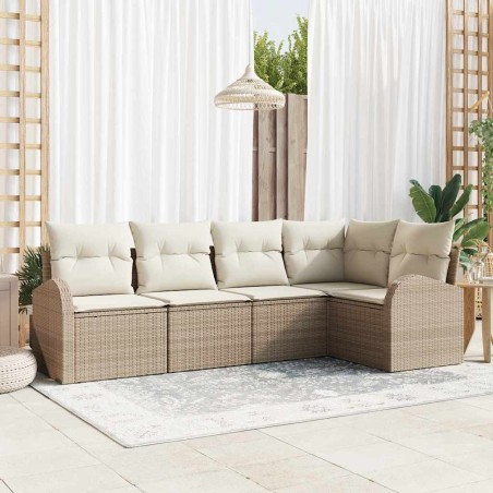 Ensemble de canapé de jardin 5 pcs Beige et blanc polyrotin 526897526897