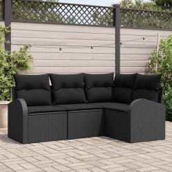 Ensemble de canapé de jardin avec coussin 4 pcs Noir polyrotin 526900526900
