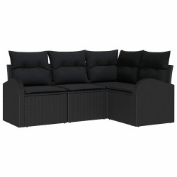 Ensemble de canapé de jardin avec coussin 4 pcs Noir polyrotin 526900526900