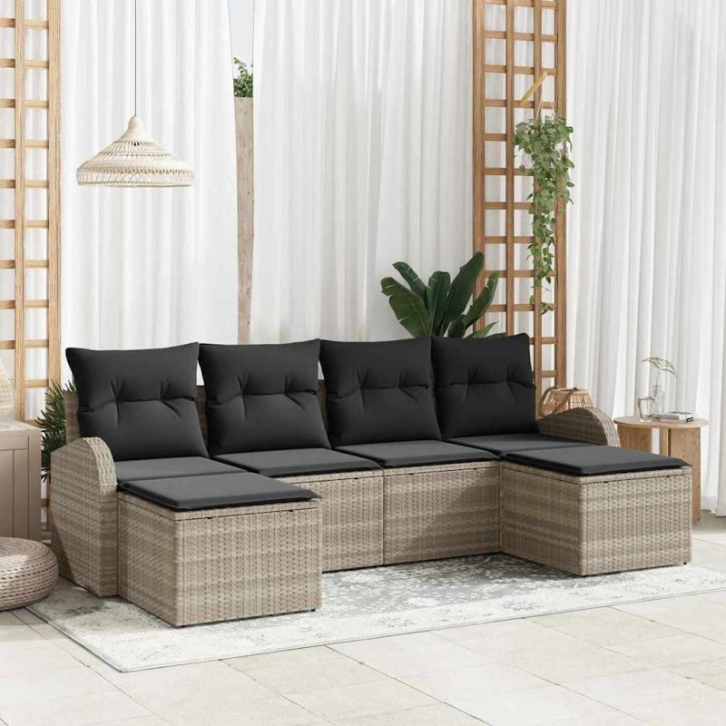 Ensemble de Canapés avec coussin 6 pcs Gris clair polyrotin 526902526902