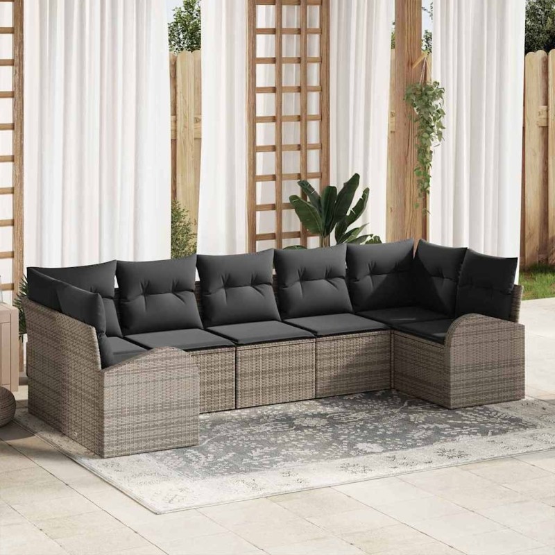 Ensemble de canapé de jardin avec coussin 7 pcs Gris polyrotin 526904526904