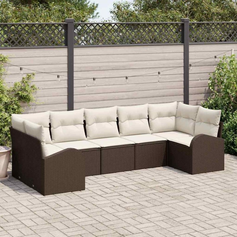 Ensemble de canapé de jardin 7 pcs Marron et blanc polyrotin 526905526905