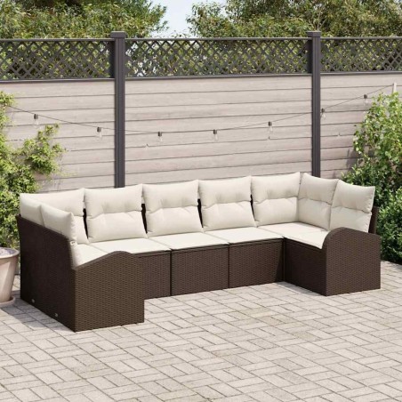 Ensemble de canapé de jardin 7 pcs Marron et blanc polyrotin 526905526905
