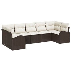 Ensemble de canapé de jardin 7 pcs Marron et blanc polyrotin 526905526905