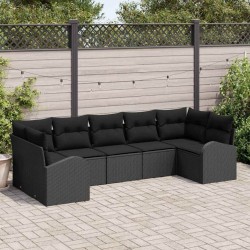 Ensemble de canapé de jardin avec coussin 7 pcs Noir polyrotin 526907526907