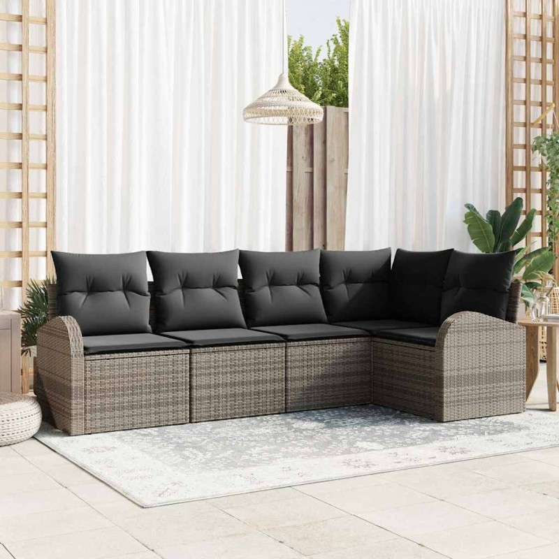 Ensemble de canapé de jardin avec coussin 5 pcs Gris polyrotin 526911526911