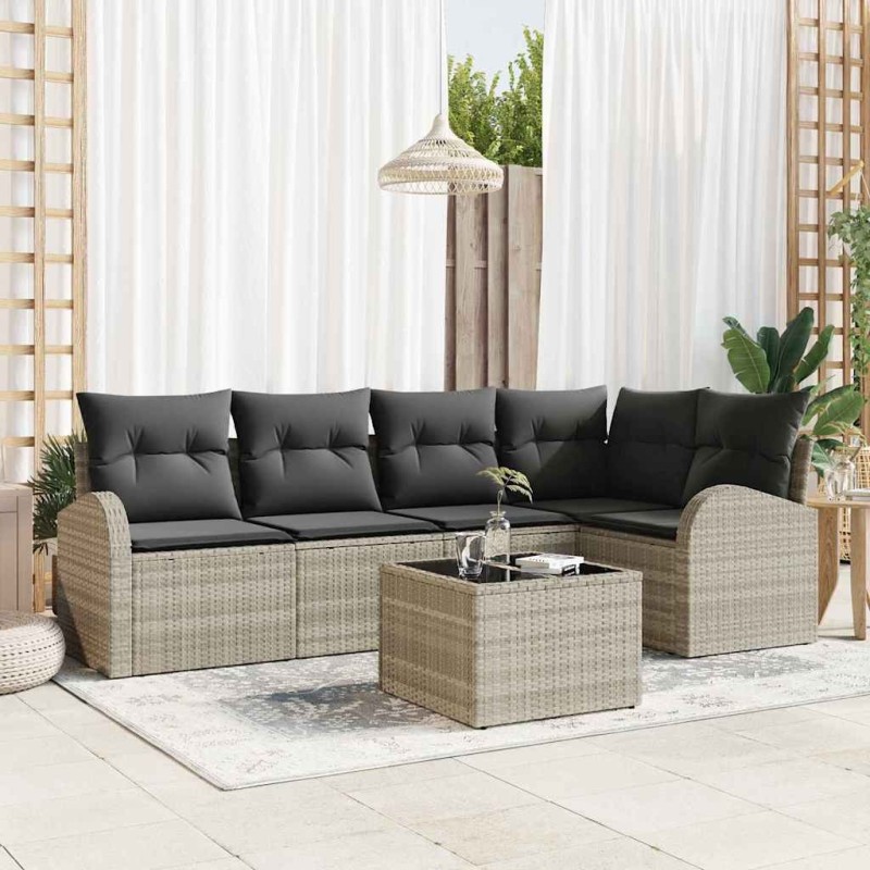 Ensemble de canapé de jardin 6 pcs Gris clair polyrotin 526917526917
