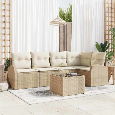 Ensemble de canapé de jardin 6 pcs Beige et blanc polyrotin 526918526918