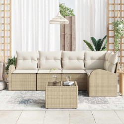 Ensemble de canapé de jardin 6 pcs Beige et blanc polyrotin 526918526918
