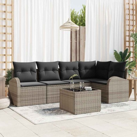 Ensemble de canapé de jardin avec coussin 6 pcs Gris polyrotin 526920526920
